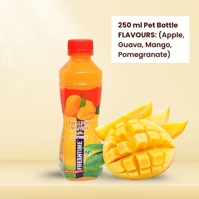 250 ml Pet Bottle FLAVOURS: (Apple, Guava, Mango, Pomegranate)
